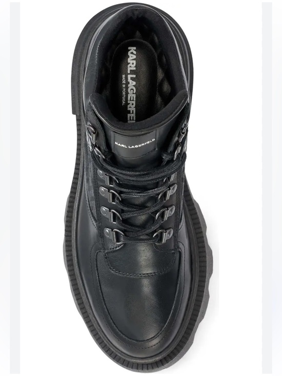 Karl Lagerfeld Black Alpine Leather Lug Sole Combat Boot high top lace up  work main image 10